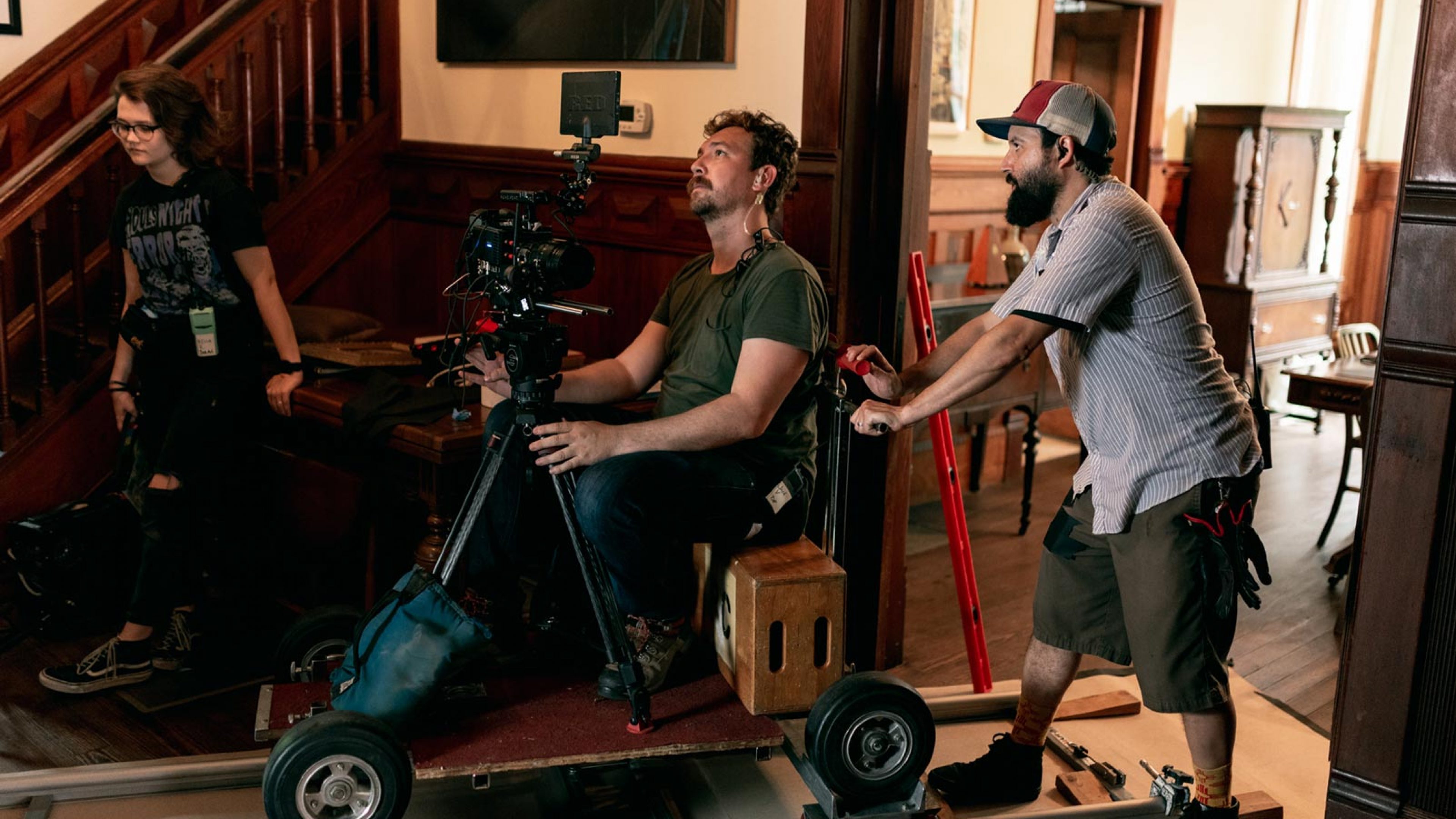 Professional video production team filming on location in Austin with high-quality equipment, capturing creative brand storytelling for businesses.